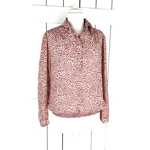 Vintage Loubella red animal spotted print sheer billowy ruched waist blouse 10 - Picture 3 of 6